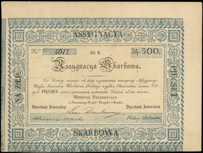 asygnata na 500 złotych 1831, niewypełniony blan