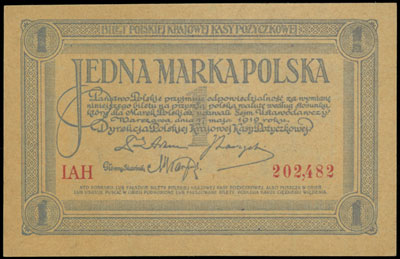 1 marka polska 17.05.1919, seria IAH, Miłczak 19b, Lucow 325 (R0), piękna