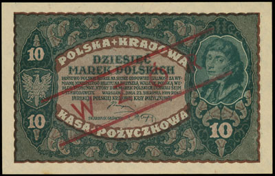10 marek polskich 23.08.1919, WZÓR, II Serja DE, Miłczak 25c, Lucow 371 (R4), piękne