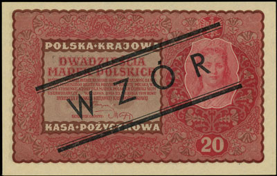 20 marek polskich 23.08.1919, WZÓR, II Serja EO, Miłczak 26c, Lucow 376 (R4), piękne