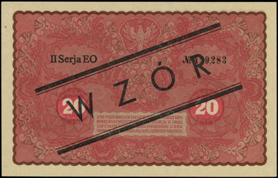 20 marek polskich 23.08.1919, WZÓR, II Serja EO, Miłczak 26c, Lucow 376 (R4), piękne