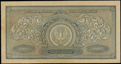 250.000 marek polskich 25.04.1923, seria BG, Miłczak 34d, Lucow 430 (R4), na prawym marginesie i w centrum przebarwienie papieru