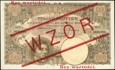 1.000 złotych 28.02.1919, WZÓR, seria A, numerac