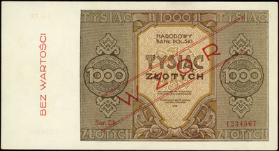 1000 złotych 1945, WZÓR, seria Dh 1234567, Miłczak 120b, rzadkie