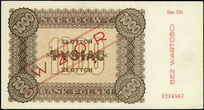 1000 złotych 1945, WZÓR, seria Dh 1234567, Miłczak 120b, rzadkie