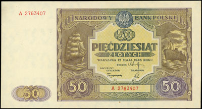 50 złotych 15.05.1946, seria A, Miłczak 128a, wy