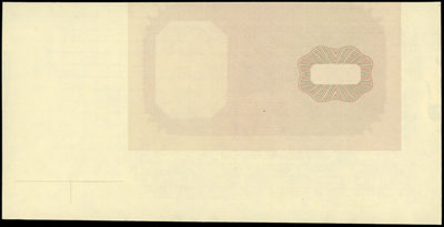 próba druku strony głównej i odwrotnej 500 złotych emisji 1.07.1948 r, seria A 684628, strona główna i odwrotna jako oddzielne egzemplarze, drukowane na papierze ze znakiem wodnym oraz poddrukiem na odwrocie strony głównej banknotu 100 złotych 1948, Miłczak 140a, nieco rozmazany numerator, papier wycięty w nieco większych wymiarach, bardzo rzadkie, razem 2 sztuki