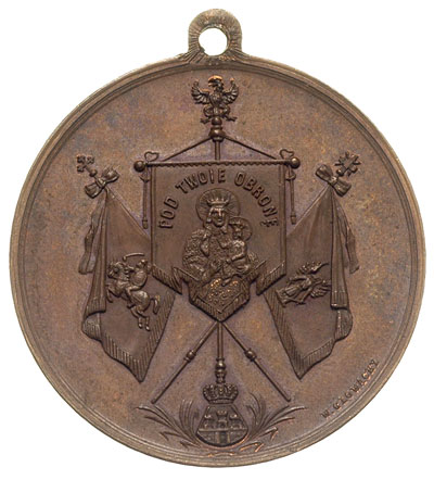 medalik okrągły z uszkiem sygnowany W. GŁOWACKY 