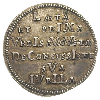 odbitka w srebrze dukata 1730 na 200-lecie Konfesji Augsburskiej, srebro 2.63 g, Forster 106, Slg. Whiting 364, patyna, pięknie zachowany