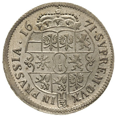 1/3 talara 1671 / TT, Królewiec, v. Schrötter 664, Neumann 11.63c, pięknie zachowane