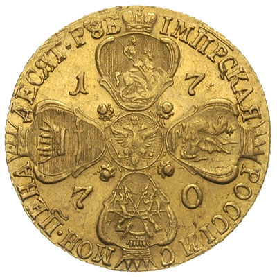 10 rubli 1770 / СПБ - TI, Petersburg, złoto 13.06 g, Diakov 240 (R2), Bitkin 23 (R1), drobne rysy, rzadkie