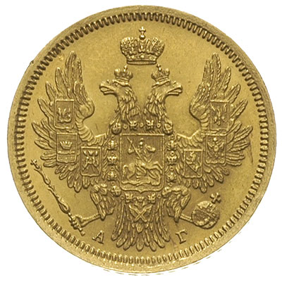 5 rubli 1855 / СПБ - АГ, Petersburg, złoto 6.54 g, Bitkin 38, niewielkie uderzenia na rancie i w tle, ale pięknie zachowane