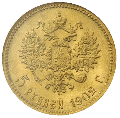 5 rubli 1902, Petersburg, złoto, Kazakov 252, mo