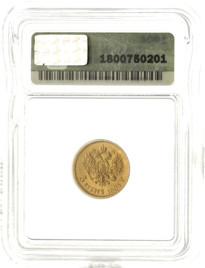 5 rubli 1904, Petersburg, złoto, Kazakov 282, moneta w pudełku ICG z certyfikatem MS 66, pięknie zachowane
