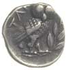 drachma ok. 302-280 pne, Aw: Głowa Ateny w hełmie udekorowanym skyllą w prawo, Rw: Sowa w prawo, z..