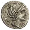 denar ok. 109-108 pne, Rzym, Aw: Głowa Romy w hełmie w prawo, z lewej ROMA, z prawej X, Rw: Luna z..