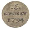 6 groszy 1794, Warszawa, większe cyfry daty, Plage 207, patyna