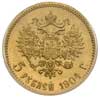 5 rubli 1904, Petersburg, złoto, Kazakov 282, moneta w pudełku ICG z certyfikatem MS 66, pięknie z..