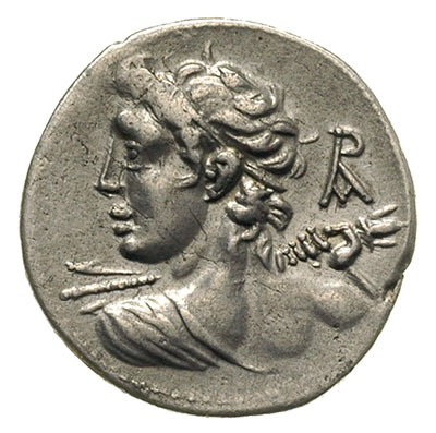 denar, Aw: Popiersie w lewo Apollina trzymająceg