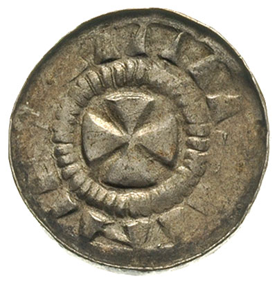 denar krzyżowy X-XI w., Aw: Kapliczka, Rw: Krzyż