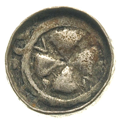denar krzyżowy X-XI w., Aw: Krzyż prosty i kółka