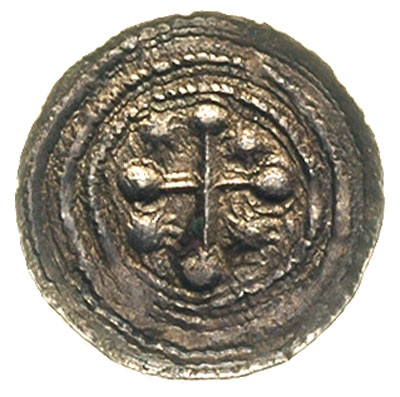 denar, Aw: Rycerz przebijający włócznią smoka, Rw: Krzyż patriarchalny, srebro 0.54 g, Stronczyński 39, Such. XIV, pięknie zachowany