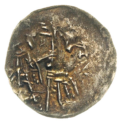 denar, Aw: Krzyż dwunitkowy i napis BOLI, Rw: Dwie postacie z chorągwią, srebro 0.31 g, Stronczyński 174c, Such. 3c, ładnie widoczny awers, patyna