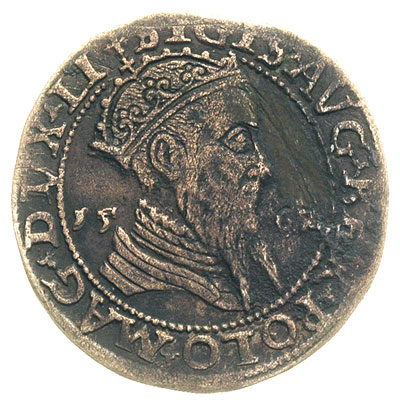 trojak ze słabego srebra 1562, Wilno, Iger V.62.1.b (R3), Ivanauskas 9SA2-1, T. 18, uszkodzenie w tle, bardzo rzadki, ciemna patyna