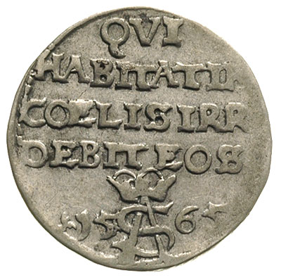 trojak 1565, Tykocin, Iger V.65.b (R5), Ivanauskas 9SA58-9, T. 15, rzadka moneta z cytatem z psalmu zwana trojakiem szyderczym