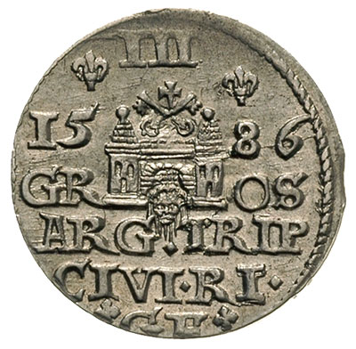 trojak 1586, Ryga, duża głowa króla, Iger R.86.1.a (R), Gerbaszewski 17