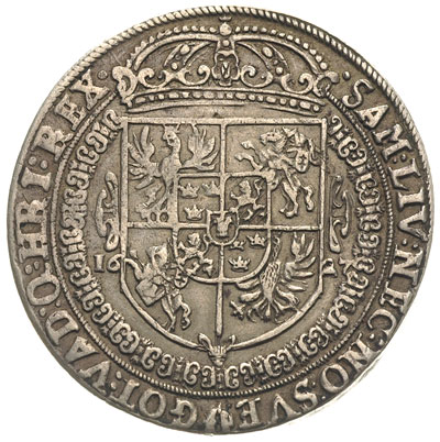 talar 1627, Bydgoszcz, 28.19 g, Dav. 4315, T. 6, drobne rysy na awersie, ale ładny egzemplarz z patyną