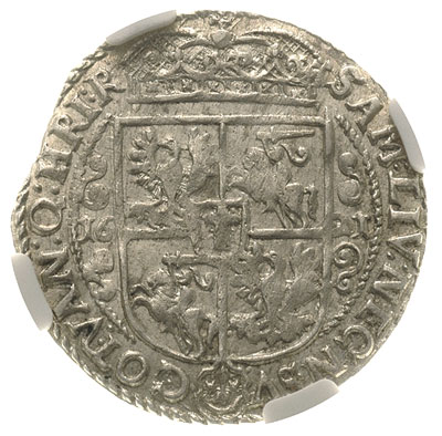 ort 1621, Bydgoszcz, odmiana napisu PRVS : M +, moneta w pudełku NGC z certyfikatem AU 58, bardzo ładnie zachowana
