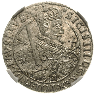 ort 1622, Bydgoszcz, odmiana napisu PRVS . M +, moneta w pudełku NGC z certyfikatem AU 58, bardzo ładnie zachowana