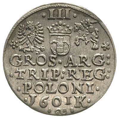 trojak 1601, Kraków, popiersie króla w lewo, Iger K.01.1.a (R1), bardzo ładny egzemplarz