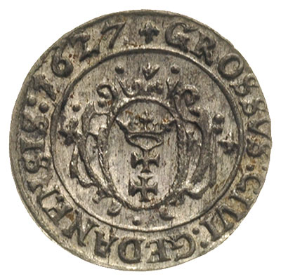 grosz 1627, Gdańsk, piękny egzemplarz, patyna