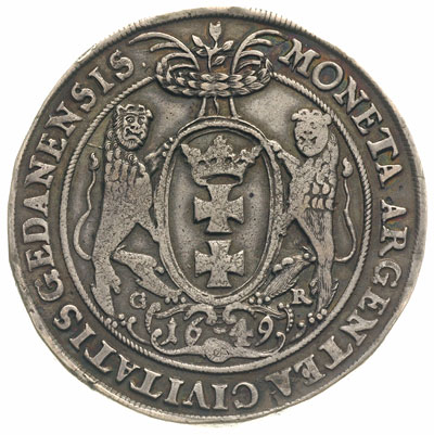 talar 1649, Gdańsk, odmiana z małą głową króla, 28.28 g Dav. 4358, T. 7, ciemna patyna