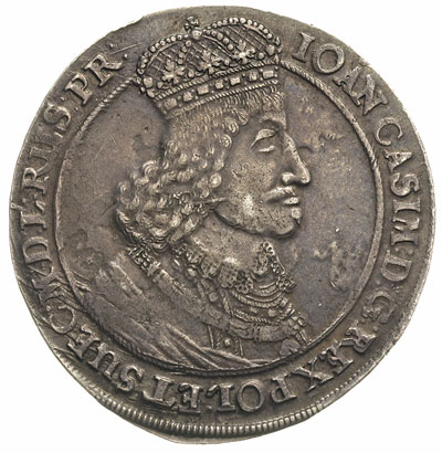 talar 1649, Gdańsk, odmiana z małą głową króla, 28.33 g, Dav. 4358, T. 7, minimalna wada blachy, ładna stara patyna