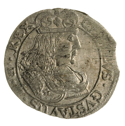 szóstak 1658, Elbląg, okupacja szwedzka, Aw: Popiersie Karola Gustawa, Ahlström 60, Pfau 480, moneta wybita z końca blachy, duże lustro mennicze co jest rzadkością w tym typie
