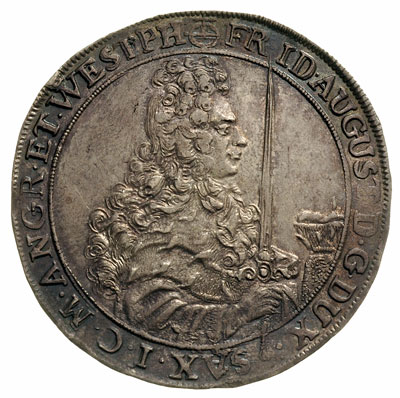 talar 1697, Drezno, 28.96 g, Schnee 985, Kahnt 101, Dav. 7652, talar przyszłego króla polskiego Augusta II, ładnie zachowany, patyna