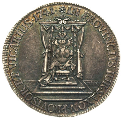 półtalar wikariacki 1741, Drezno, Aw: Król na koniu, Rw: Tron, Kohl 521, Merseb. 1698, ładnie zachowany egzemplarz, patyna