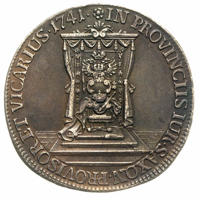 półtalar wikariacki 1741, Drezno, Aw: Król na koniu, Rw: Tron, Kohl 521, Merseb. 1698, ciemna patyna