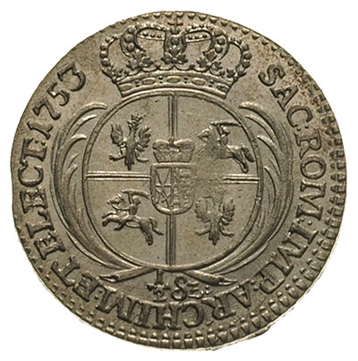 1/2 szóstaka 1753, Lipsk, Iger Li.53.1.c (R2), Merseb. 1786, moneta wybita z końca blachy, ale piękna