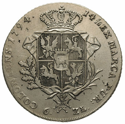 talar 1794, Warszawa, bardzo krótka gałązka lauru z prawej strony, 24.01 g, Plage 373, Dav. 1623