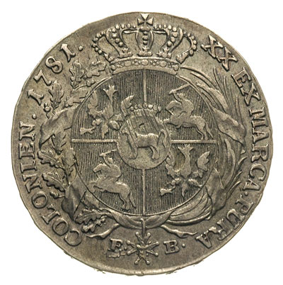 półtalar 1781, Warszawa, Plage 367, T. 10, rzadki rocznik (w cenniku Berezowskiego 40 złotych), delikatna patyna