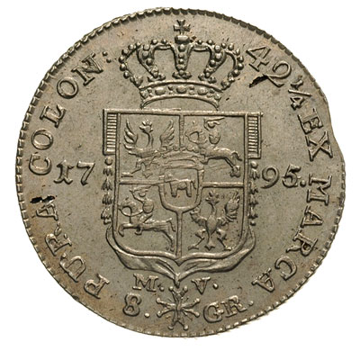 dwuzłotówka 1795, Warszawa, Plage 349, moneta wybita z końca blachy, ale bardzo ładna
