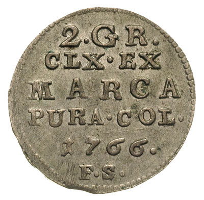 2 grosze srebrne (półzłotek) 1766, Warszawa, tarcza wąska, napisy rozstawione, Plage 243, delikatna patyna