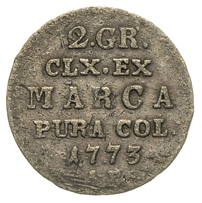 2 grosze srebrne (półzłotek) 1773, Warszawa, litery A P na rewersie, Plage 258, patyna