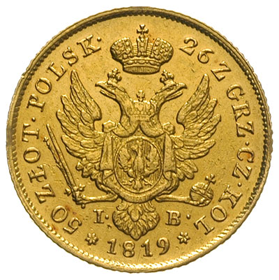 50 złotych 1919, Warszawa, złoto 9.78 g, odmiana z wysokim rantem, Plage 4, Bitkin 807 (R), pięknie zachowane detale, rzadkie