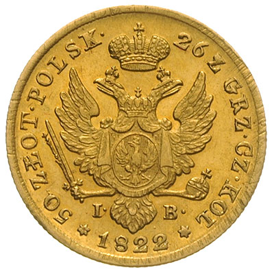 50 złotych 1822, Warszawa, złoto 9.77 g, Plage 7, Bitkin 810 (R), rzadkie