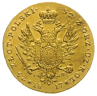 25 złotych 1817, Warszawa, złoto 4.89 g, Plage 11, Bitkin 812 (R), ładnie zachowany egzemplarz
